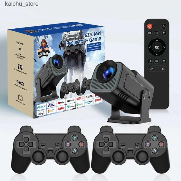 Projectors Velec Game Projector HY320 MINI 2IN1 Professional Chip Android Projector With 2 Wireless Game Controllers Built-in 20000+ Games J