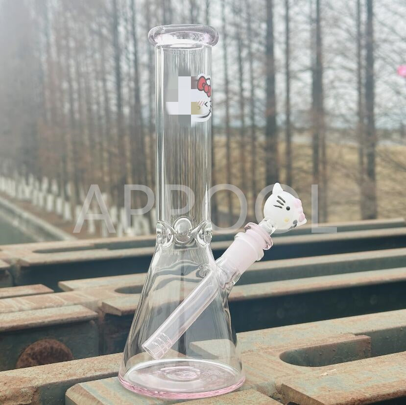 manufacture 10.5 inhces HELLO Pink Kitty Bong 14mm Male Glass Bong Bowl with Thick Hookah Bowls Water Pipes for Dab Rigs