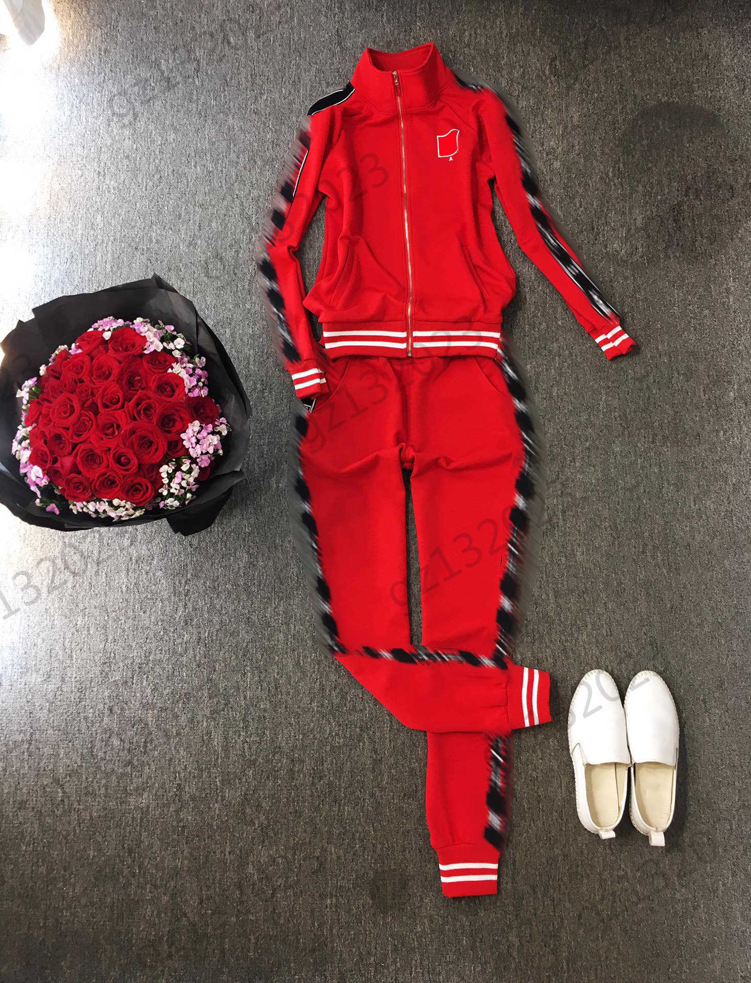 Two Piece Sets Womens Two Piece Pants Side Letter Ribbon High Collar Zipper Opening Long-sleeved Jacket Elastic Waist Bunched Feet Trousers Women Cl