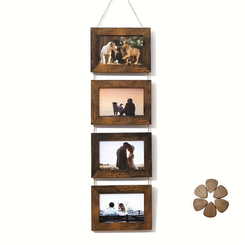 TEMU 4pcs Wooden Glass Photo Frame Set With Flip- - 4x6 Collage Photo Stand, Hanging Art Wall & Desktop Display - Home Decor, Room Aesthetic Accent -