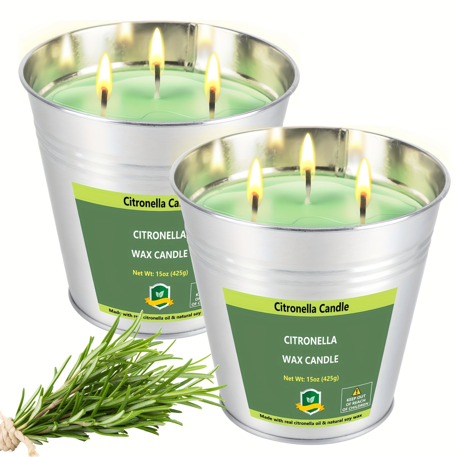 TEMU 2pack Citronella Candles Outdoor Large -2 X 15oz 3-wick Bucket Candle For Home Patio Candle 160 Hours Lasting, Summer Camping Huge Candle, Soy