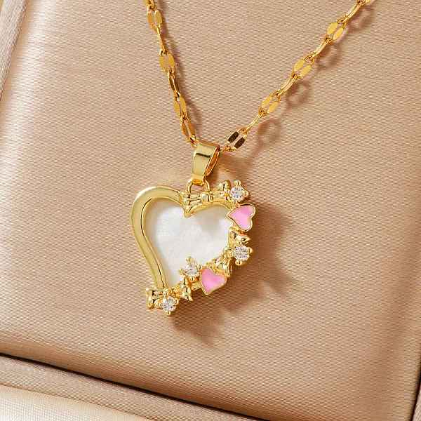 Collares de corazón de latón con circonita cúbica transparente