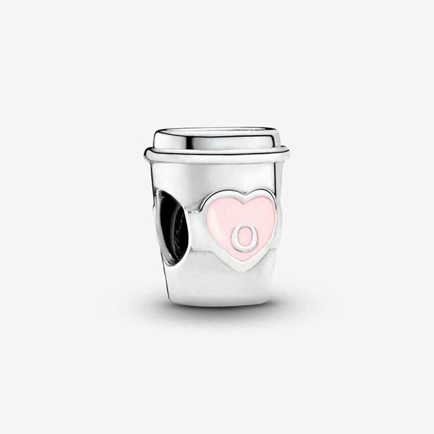 Take a Break Coffee Cup Charm 925 Sterling Silver Logo Charms Set Bracelet Bangle DIY Making Components Pink Heart Beads charm with Luxurious Retail
