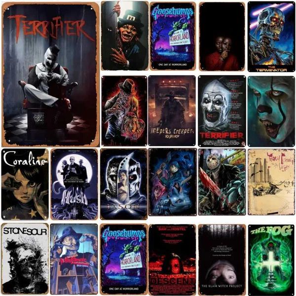 Metal Tin Poster Halloween Horror Movies Retro Metal Tin Sign Plaque Poster for Bar Club Wall Decor Retro Home Vintage PendantXJ241010