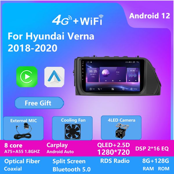 Octa Core Android 12 Car Radio Video Player for HYUNDAI VERNA 2017-2020 with 128GB Rom Touch Screen Mirror Link Dsp Audio