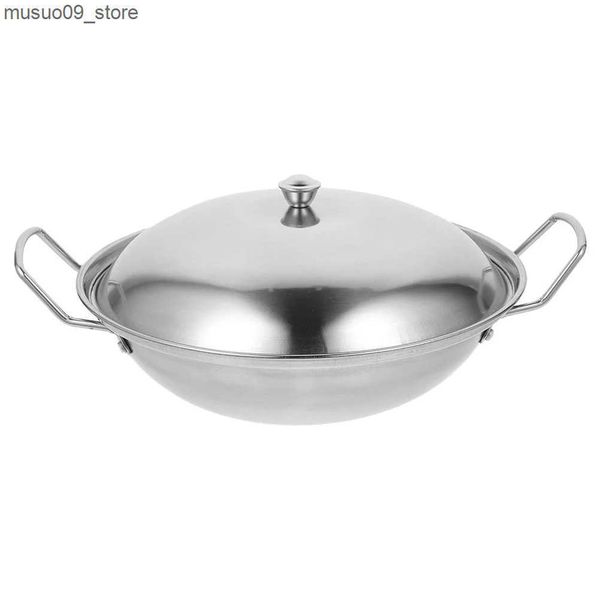 Other Cookware Pot Stove with Lid Wok Work on Kitchen Hot Stainless Steel Double Handle Home Cookware Multi-function Cooking L240910