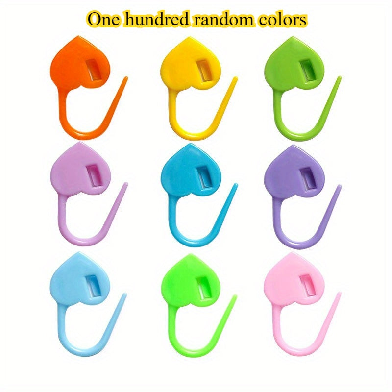 TEMU 100pcs Colorful Heart-shaped Knitting & Crochet Needle Labels - Mixed Colors, Assorted Diy Sweater Craft Accessories For Easy Organization,