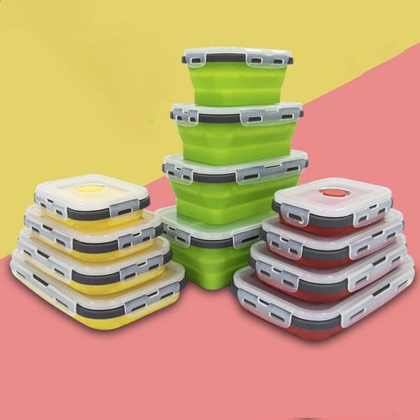 1PCS Food grade square portable foldable silicone lunch box refrigerator microwave oven lunch box storage box outdoor lunch box 240827