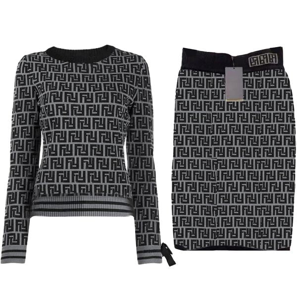 Two Piece Set Women Designer skirt knitting Dress Pullover Cardigan Sweater Fashion Hip Wrap Autumn and Winter Round neck striped fashion Lo