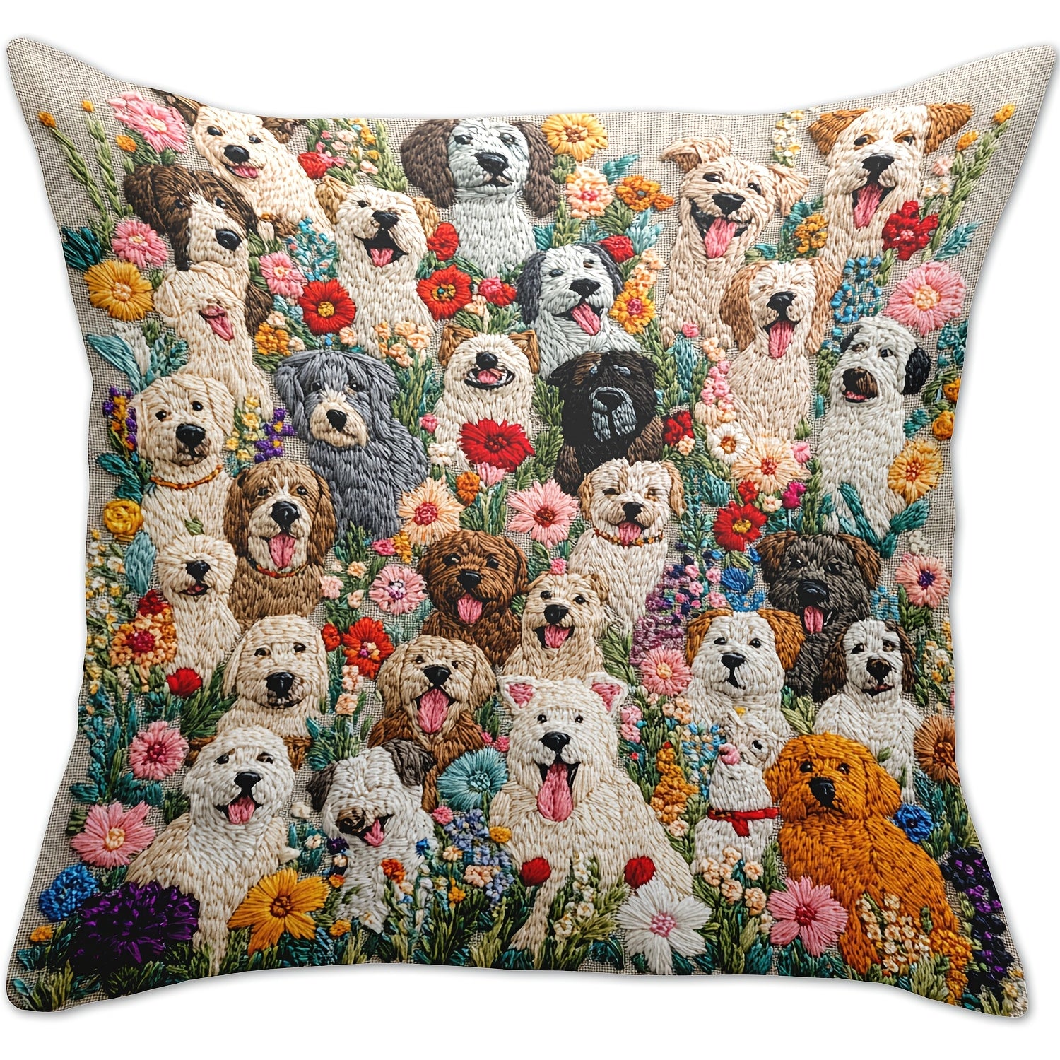 TEMU 1pc Bulldog & Floral 18x18" Square Pillowcase - Valentine's Day, Weddings & Anniversaries | Decor For Living Room & Bedroom | Zippered, Machine