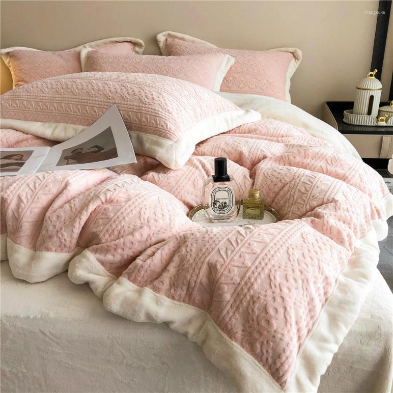 Bedding Sets Morden Winter Warm Duvet Cover Milk Velvet Solid Color 4pcs Set Thickened Bed Sheet And Quilt With Pillow Case