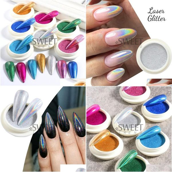 Dryers Holographic Chrome Solid Nails Powder Laser Metallic Glitter Rubbing Dust Sier Blue Pigment Iridescent Accessories Decoratio Otjo6