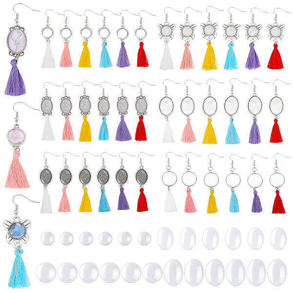 6 ensemble de 6 boucles d'oreilles pendantes en verre avec pompon