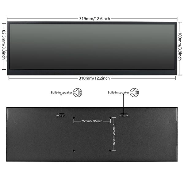 Wisecoco 12.6 inch Portable Monitor IPS Touch Screen Bar LCD Display for Cars Monitor GPU Computer Case Sub Screen Raspberry Pi