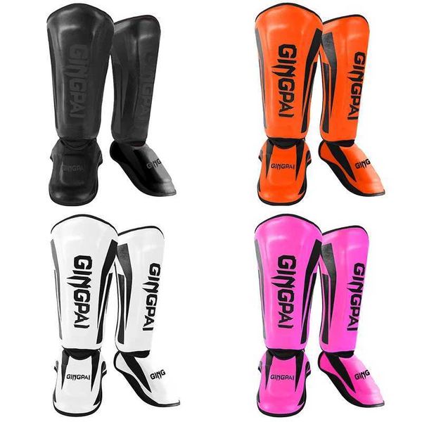 Protective Gear One Pair High-Quality PU Leather Boxing Shin Guards Ankle Protector MMA Muay Thai Training Leg Warmers Light Kicking Shin Pa