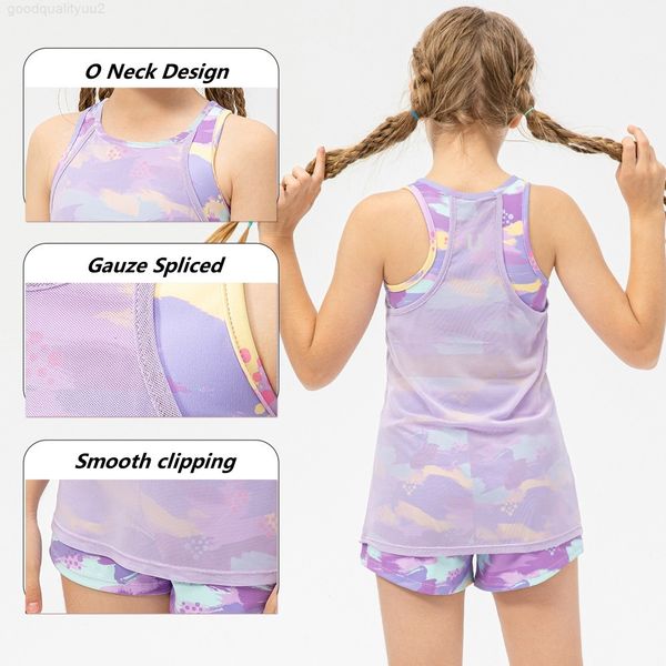 UU-890 Girls Sports Sports Yoga Vest Fake Two Pieces Dance Tops Tops Running Fitness Vest Kids Sports Tops