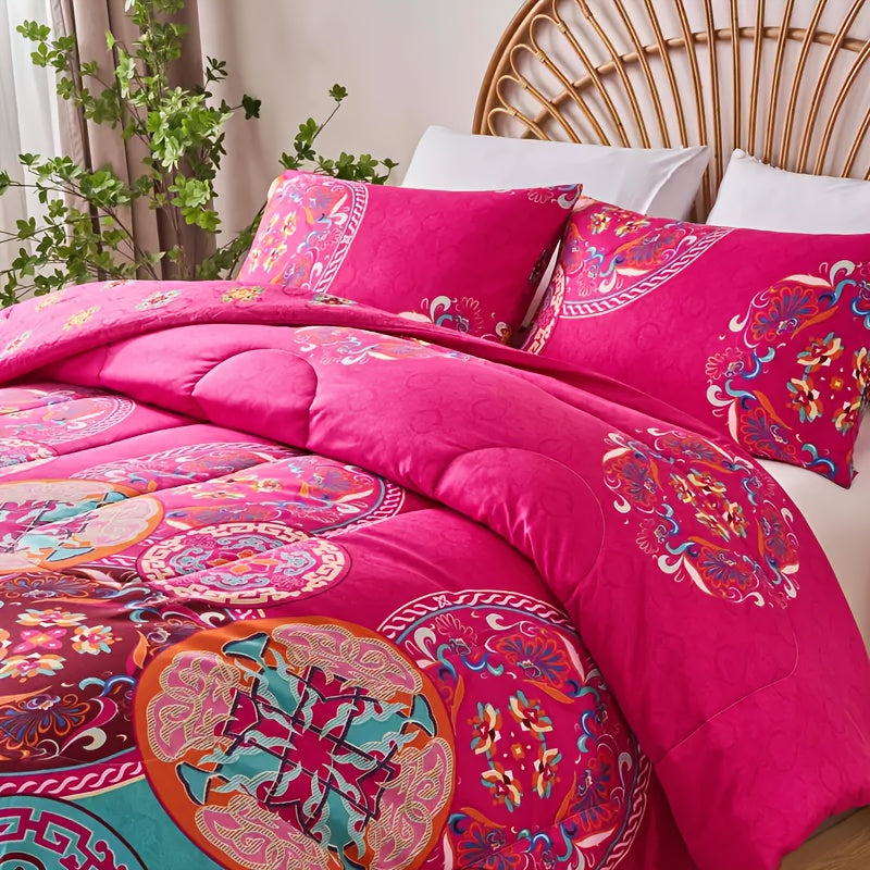 TEMU Bohemian Style 2- 3pcs Comeforter Set - Includes 1 Comforter And 2 Pillowcases - Zipper Closure, Machine Washable, , Woven Polyester