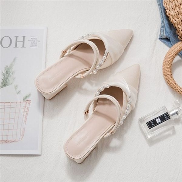 Pure Desire Middle Summer French High Wrapped Sandals Women&#039;s Thin Heels Pointed Toe Hollow and Versatile Small Fragrant Style Single S