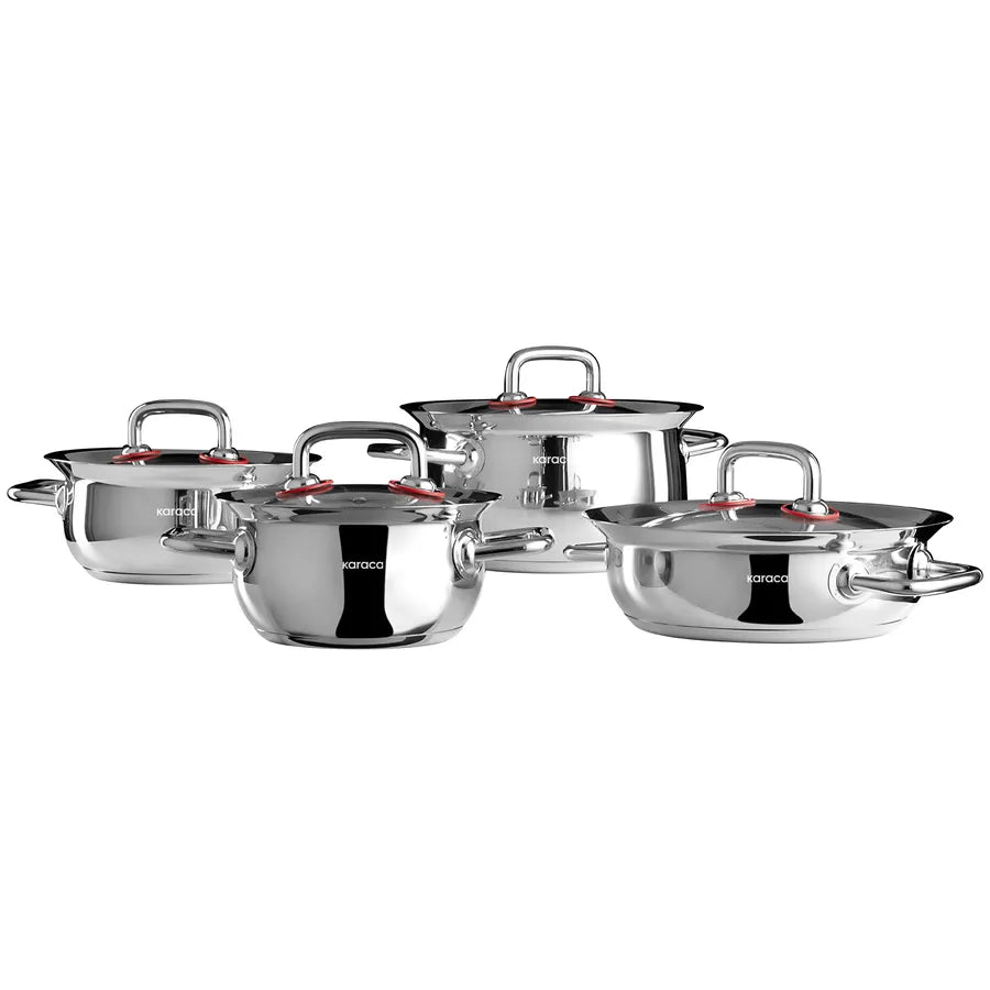 Karaca Osaka 8-Piece Stainless Steel Induction Cookware Set, Silver