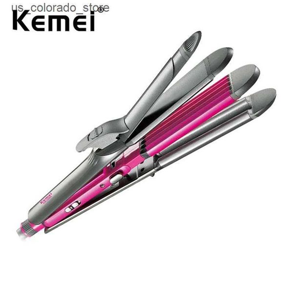 Hair Curlers Straighteners Kemei 4 in 1 Hair Straightener Crimper Hair Wand Curler Flat and Curling Iron Women Hair Styling Waver Adjustable