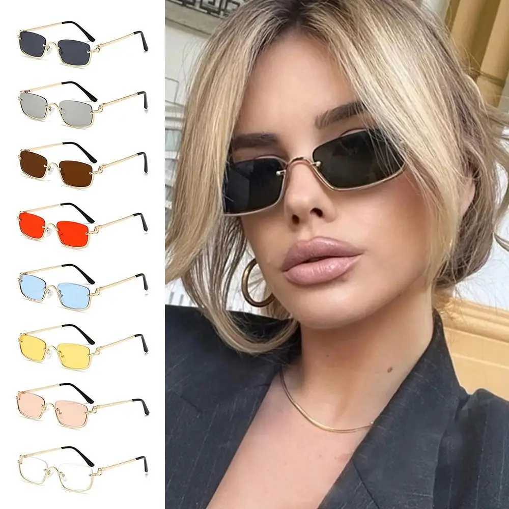 Small Square Womens Sunglasses Metal Half Frame Sun Glasses Vintage Shades UV400 Protection Trendy Narrow Hip Hop EyewearX240920