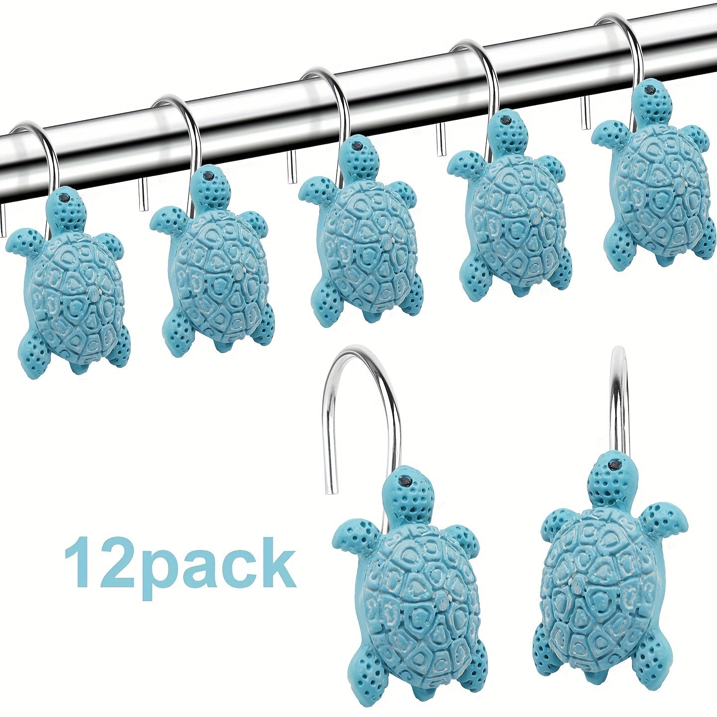 TEMU 12pcs Turtle-shaped Resin Shower Curtain Hooks - Waterproof, Bathroom Decor Accessories