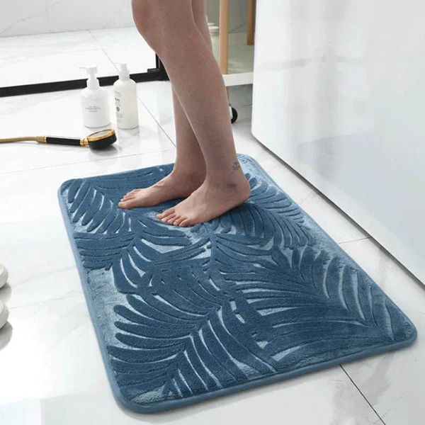 Tropical Leaves Bath Mat Absorbent Memory Foam Embossed Velvet Carpet Bathroom Toilet Non-Slip Mat Quick Dry Bathtub Floor MatM240816