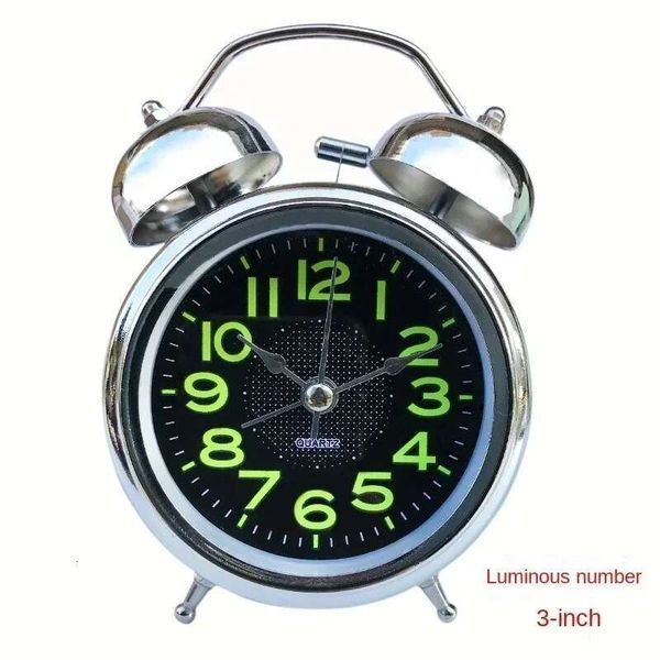 Super Loud Metal Twin Bell Alarm With Night Light Retro Bedide Silent Table Dek Clock For Home Bedroo