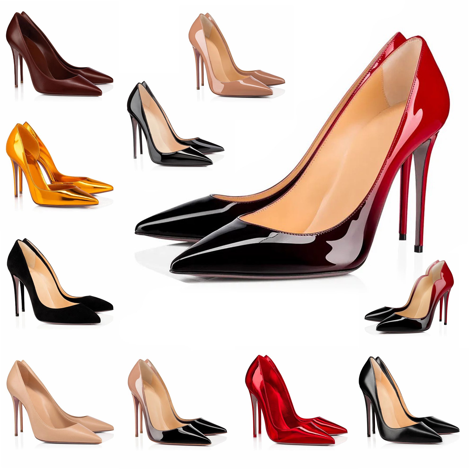 Designer Women High Heel Shoes Leather Sandals 6cm 8cm 10cm 12cm Nude Black Patent Leather Woman Pumps with suede bag 35-44