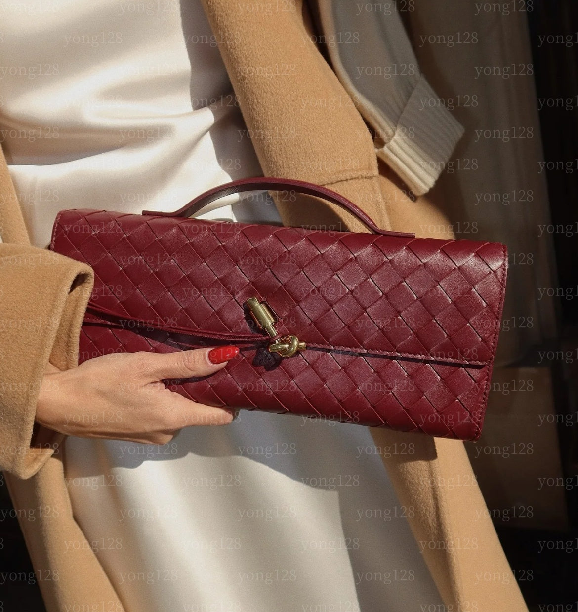 luxury designer Andiamo 2024 Real Long Clutch With Handle Intrecciato Cow Leather Women Bags Purses And Handbag Famous Designer Evening Bag