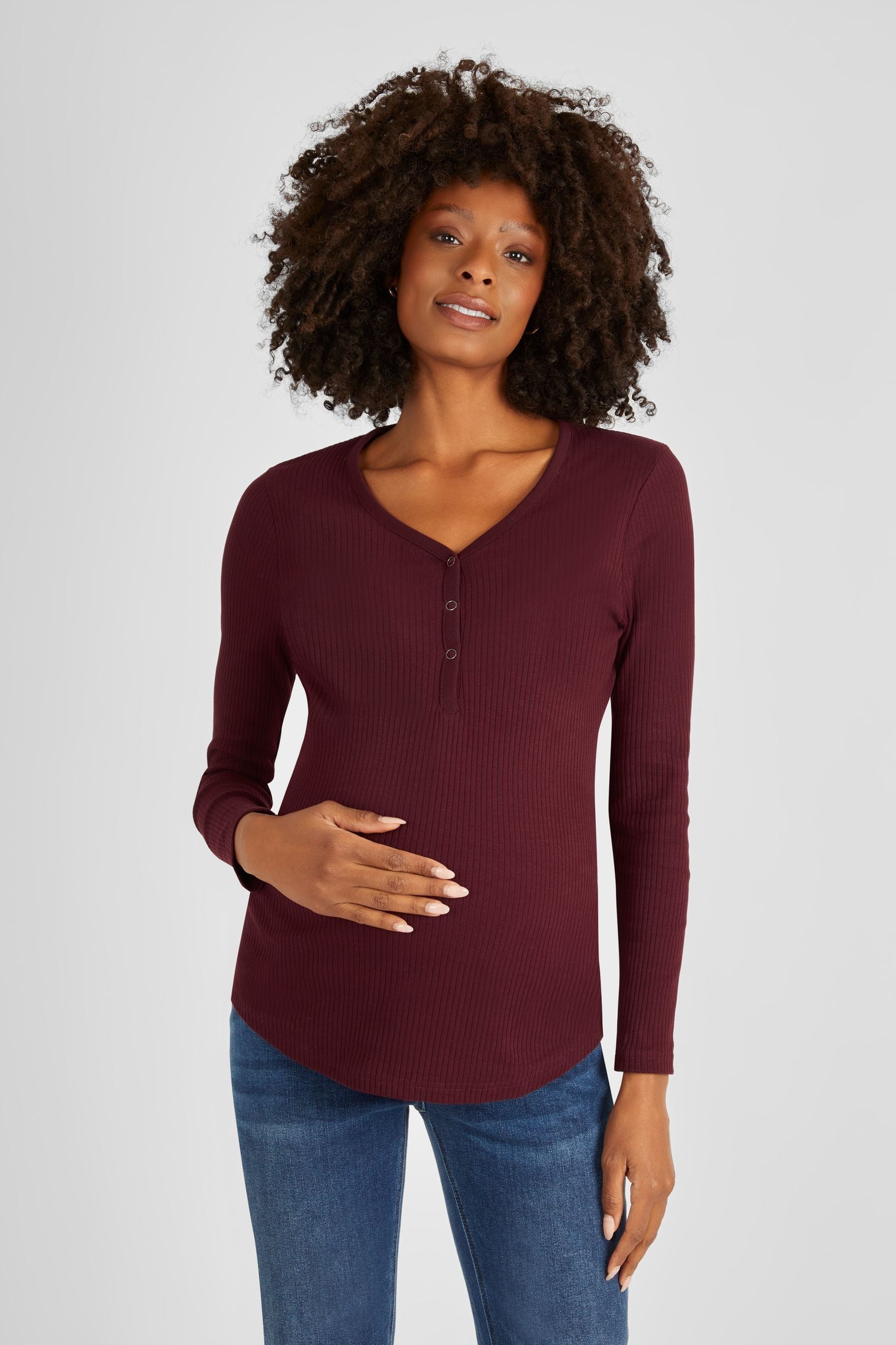 Wine Red Popper Front Maternity Top S