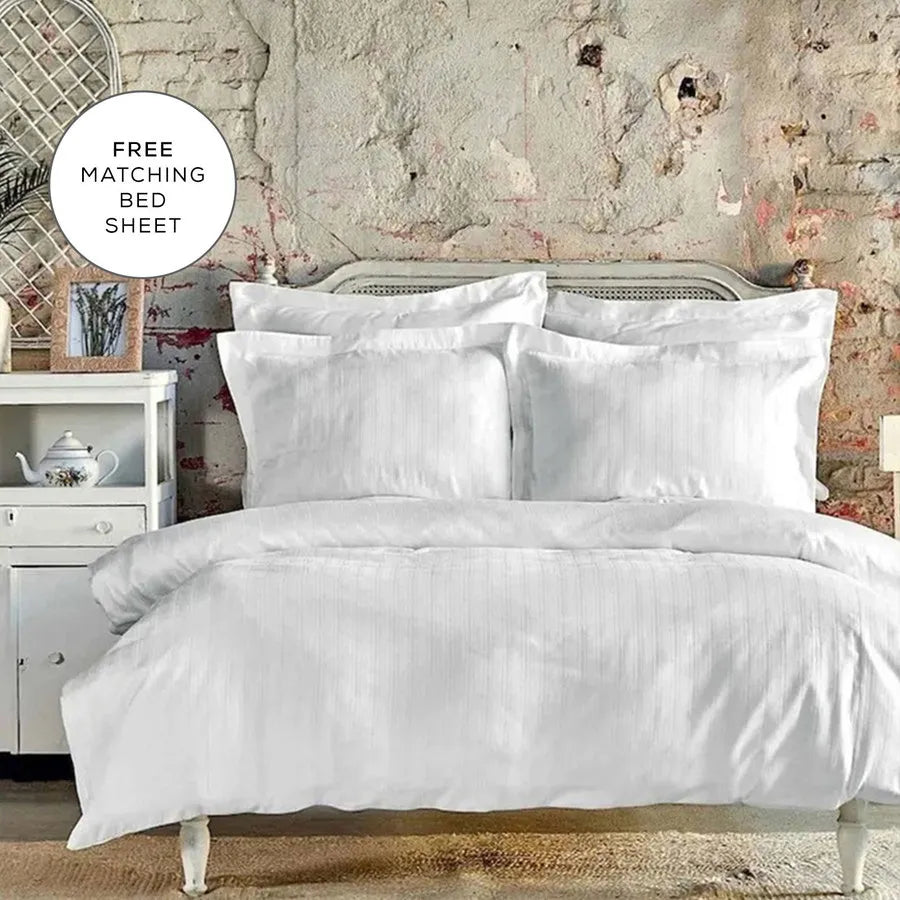 Karaca Home Charm Bold 100% Turkish Cotton Duvet Cover Set with Bed Sheet, Single, White