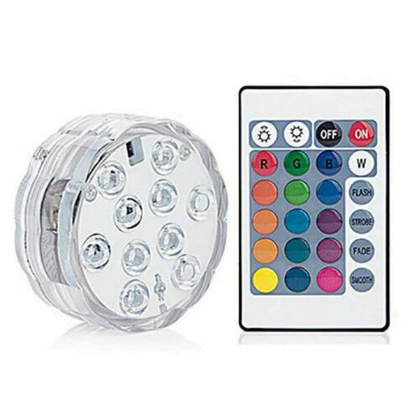 RGB Submersible Light 10 LEDs Remote Controlled Battery Operated Underwater Night Lamp Outdoor Vase Bowl Garden Party DecorLX241026