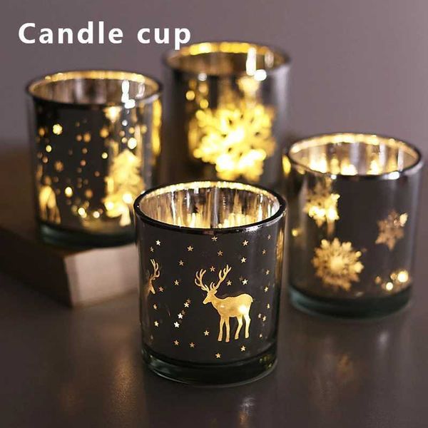 Candle Holders Christmas Candles Glass Empty Cup Snowflake Bar Glow Candle Holder Art Candle Cups Candle Holders Christmas Tree Home Decorat