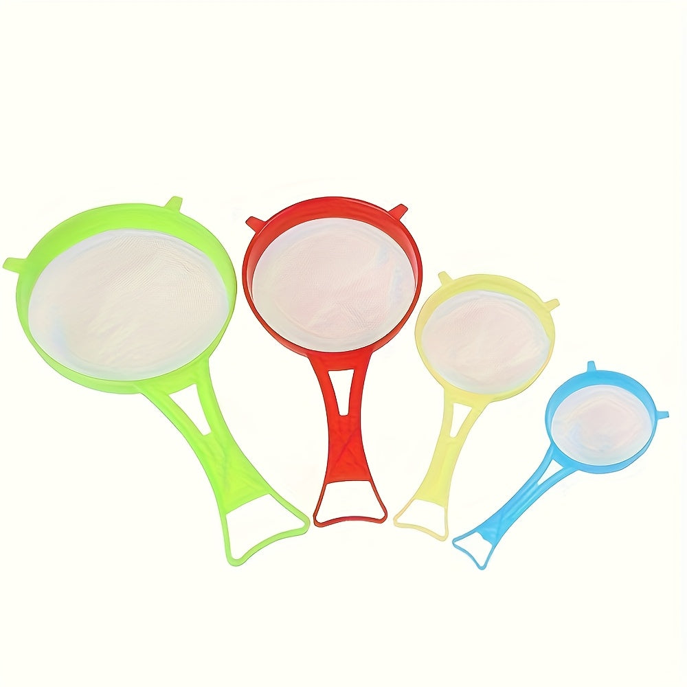 TEMU [durable Mesh Strainers] 4pcs Multi-functional Sieve With Handle, Plastic Flour Sieve With Handle |&clean, Food Strainer For Juice, Tea, Soy