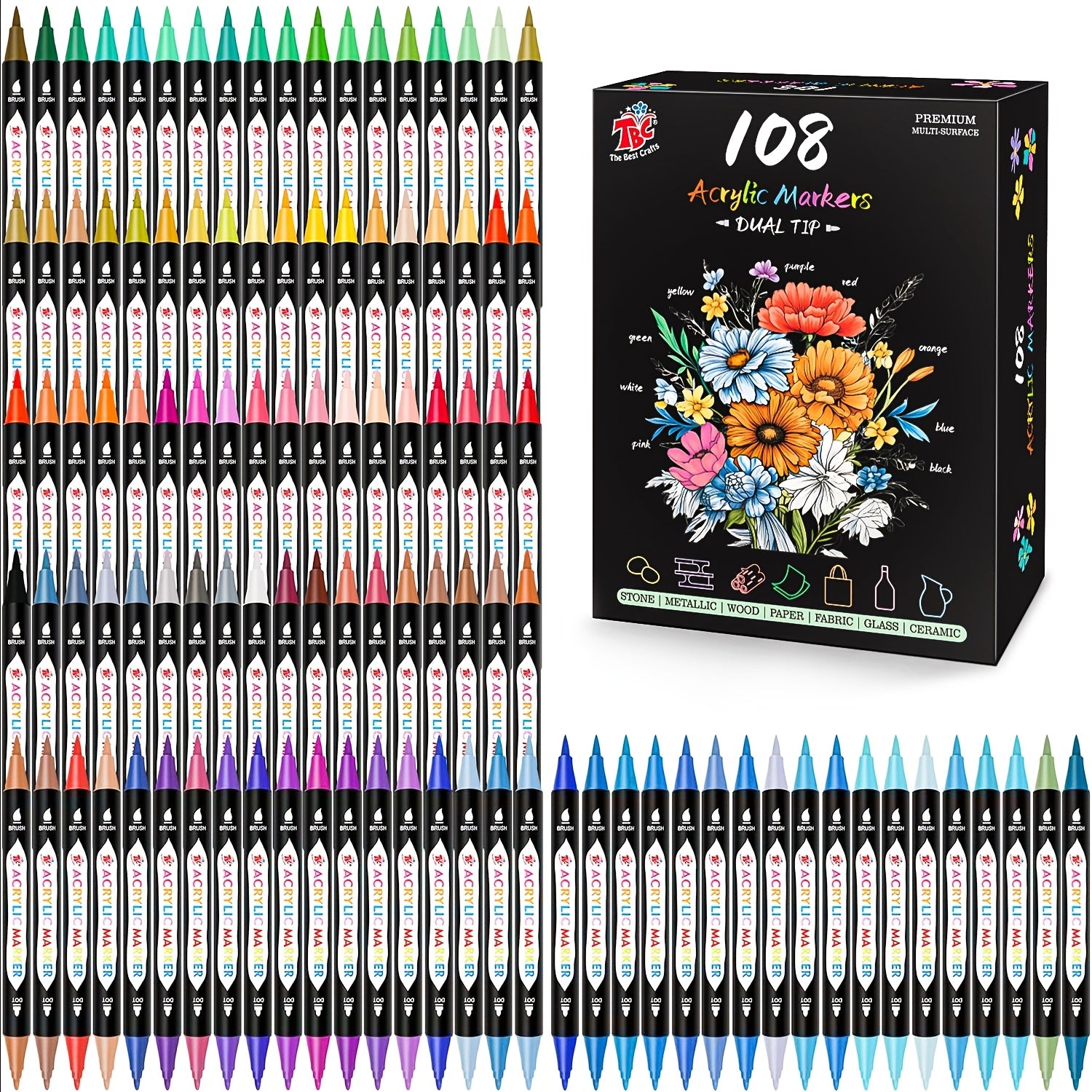 TEMU Halloween Gifts Tbc The Best Crafts Tip Acrylic Paint Markers, Waterproof, Non-toxic, Suitable For Paper, Pottery, Stones, Backpacks, Glass,