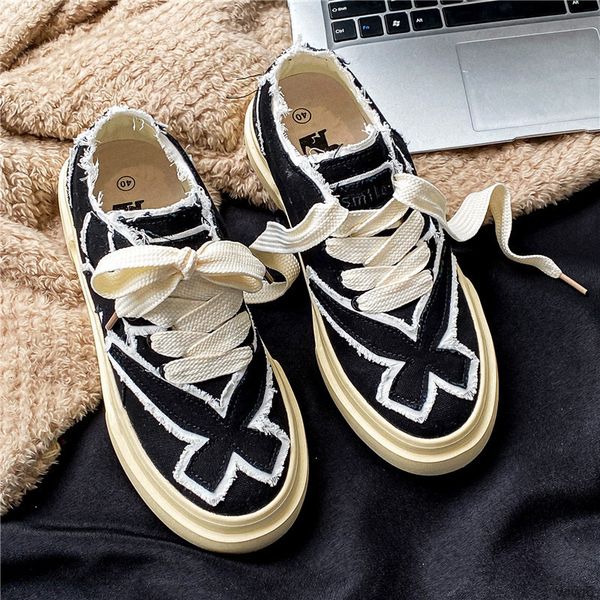 Novos homens jeans tênis masculino Black Casual Shoes Lace Up UNISSEX Students Sapato de lazer Summer 39-44