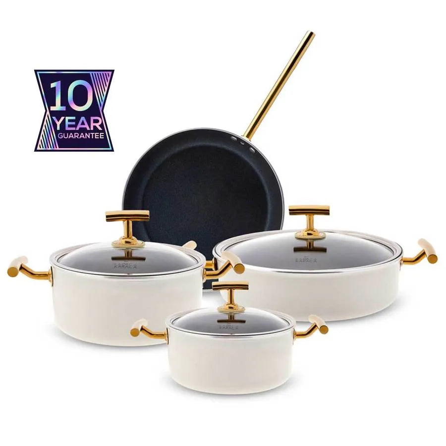 Karaca BioDiamond 7-Piece Cookware Set, Cream Gold