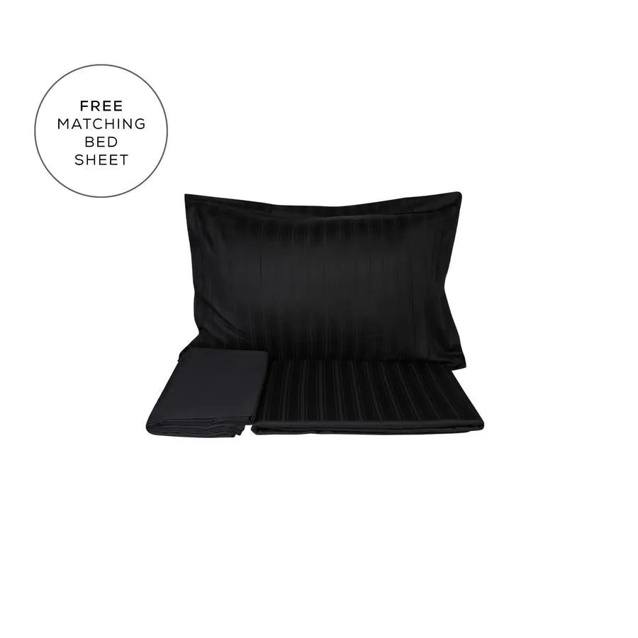 Karaca Home Charm Bold 100% Turkish Cotton Duvet Cover Set with Bed Sheet, Single, Black