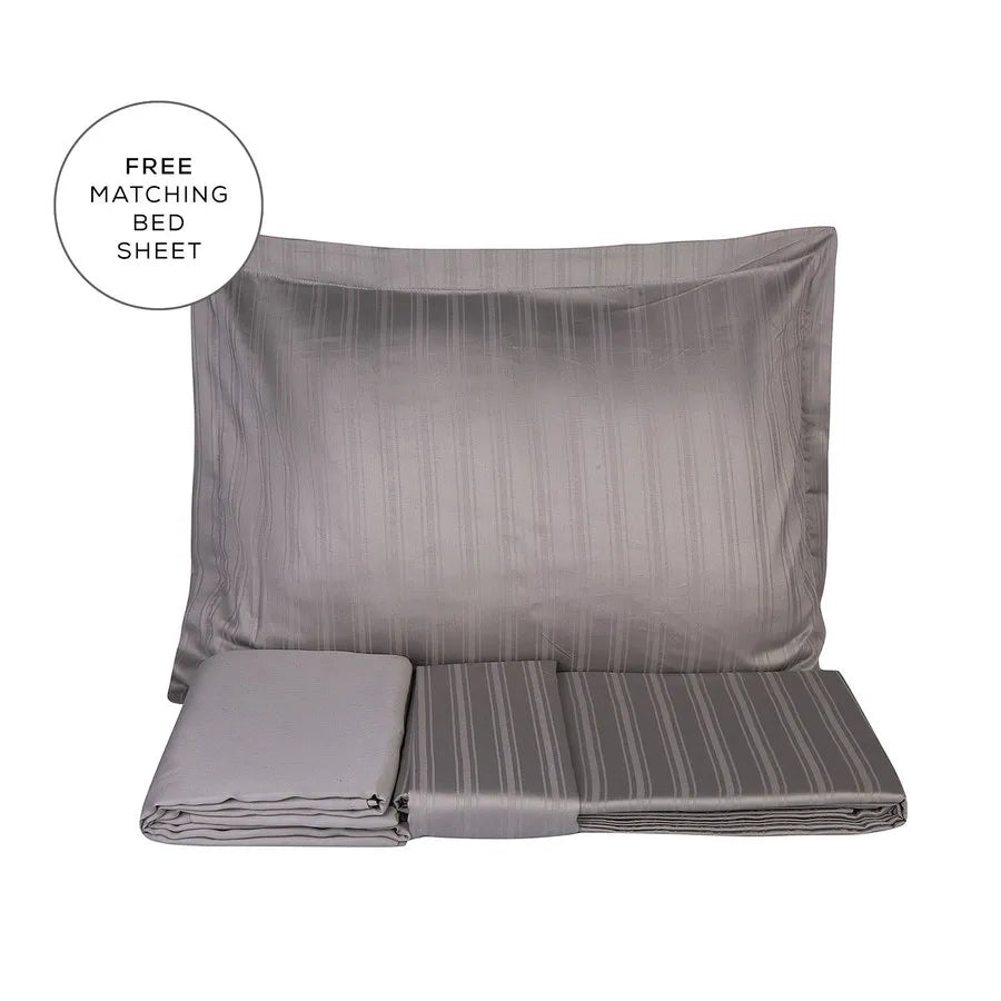 Karaca Home Charm Bold 100% Turkish Cotton Duvet Cover Set with Bed Sheet, Double, Grey