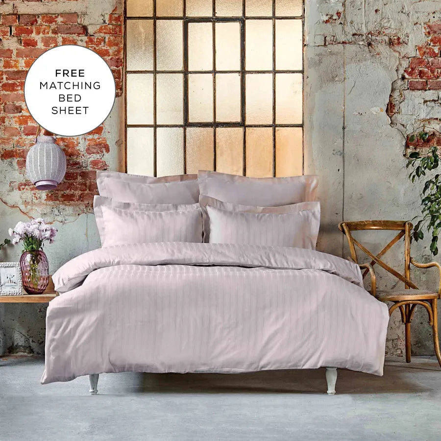 Karaca Home Charm Bold 100% Turkish Cotton Duvet Cover Set with Bed Sheet, Double, Powder