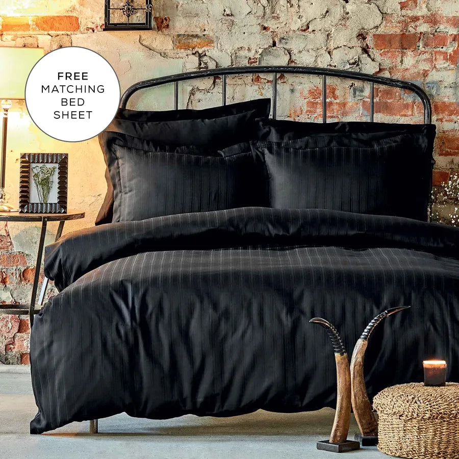 Karaca Home Charm Bold 100% Turkish Cotton Duvet Cover Set with Bed Sheet, Double, Anthracite