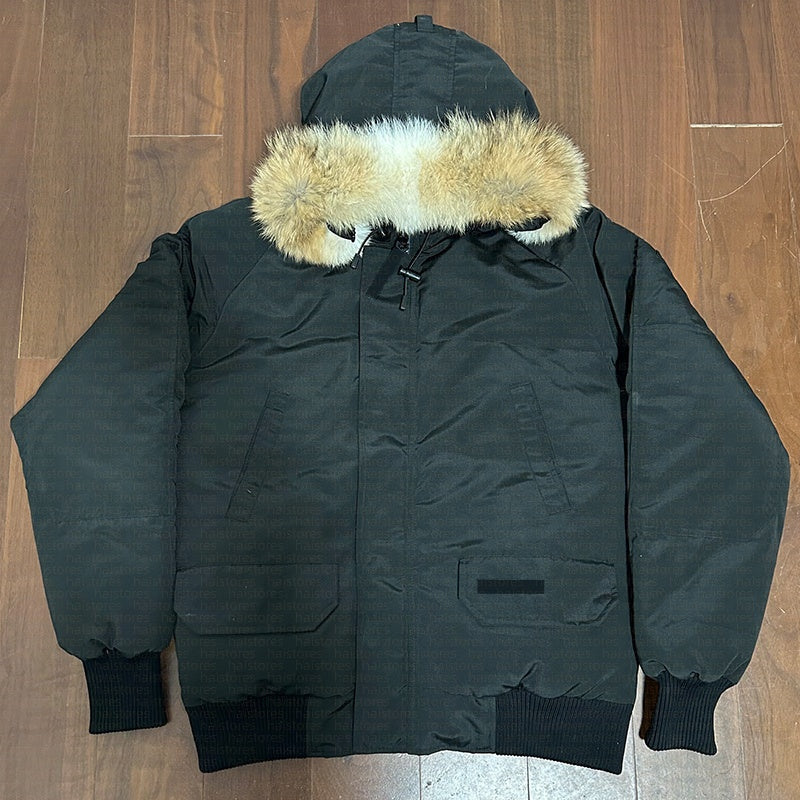 Canada Chilliwacks Men Puffer Down Coat with Man Detachable Fake Fur Hood Winter Warm Thermal Insulated Parka Trench Coat Style Outerwear for Extrem