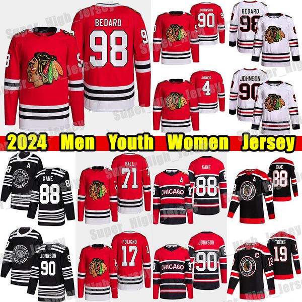 #98 Connor Bedard hockey jersey #90 Tyler Johnson Toews Taylor Hall Chris Chelios Patrick Kane Seth Jones Nick Foligno Clark Griswold Custom