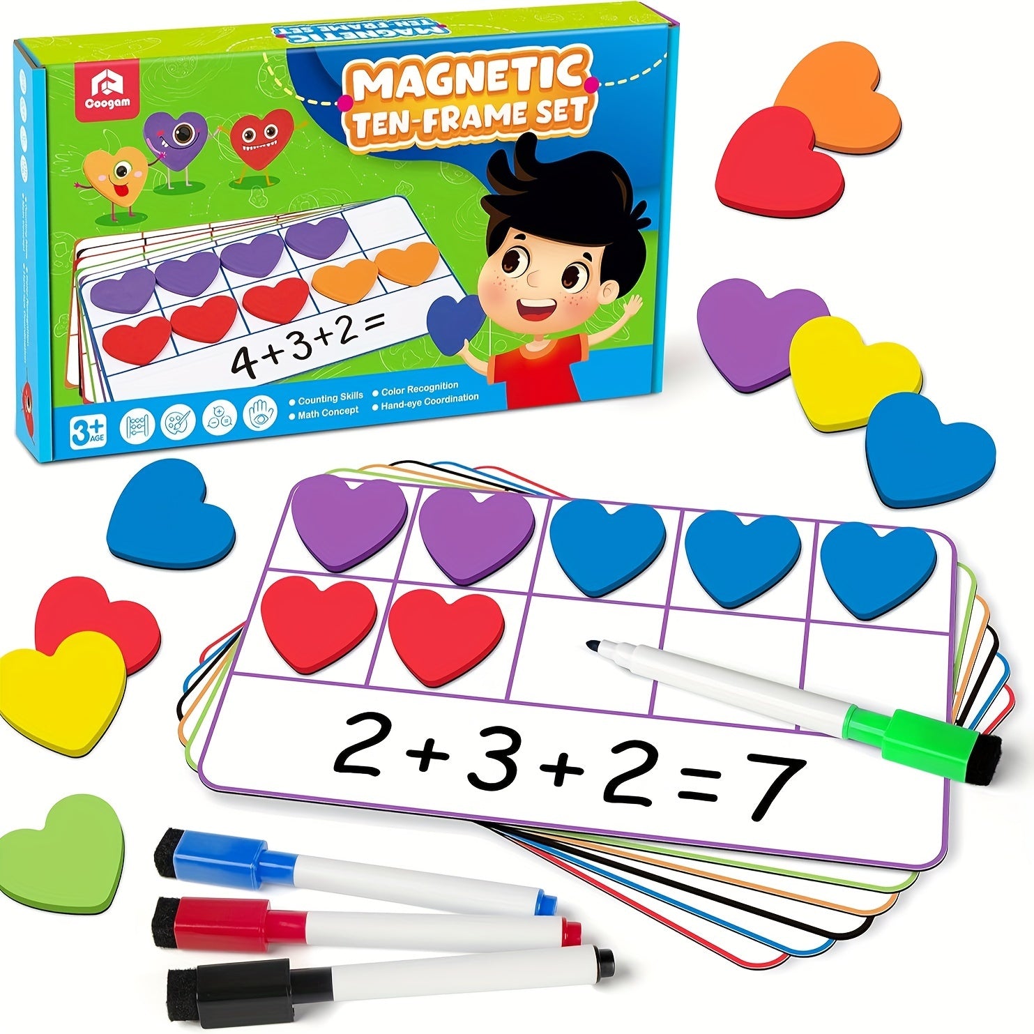 TEMU Coogam Magnetic Ten Frame Set, Math Manipulative Games For Kids With 6 Ten Frames 60 Magnetic Math Counters, Educational Toy Gift For Preschool