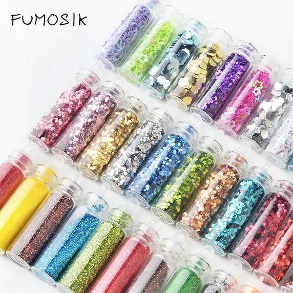 12 Bottle Nail Art Decoration Sequins Glitter Flakes Sets Flash Foils Charms LaserT250121