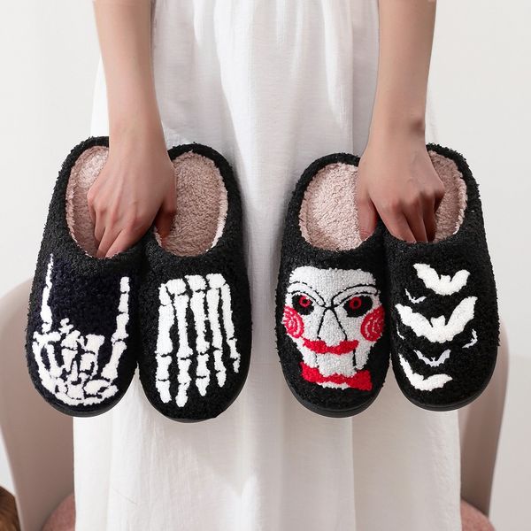 Halloween New Style Cotton Slippers For Men Women Size 36-47 Slides skeleton ghost pumpkin lantern Cut Funny Flurry Sandals Shoes