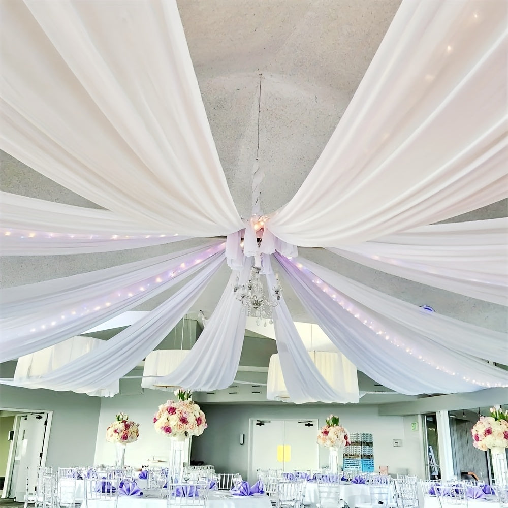 TEMU 4pcs Of 5 Feet X 20 Feet White Ceiling Draping Fabric, Wedding Draping Fabric, Transparent Curtain Chiffon Curtain Fabric, Party Ceremony Stage