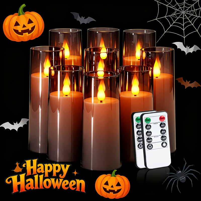 TEMU Grey Flameless Candles, Battery Operated Candles With Remote Control And Timer, Flickering Led Pillar Candles For Home Halloween Decor, Warm