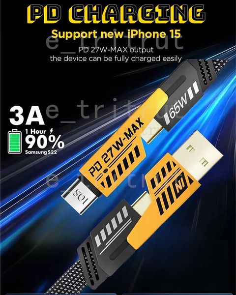 4 In 1 65W USB To Type C Fast Charging Cable Xiaomi Samsung Huawei PD 27W For iPhone 13 14 15 Mobile Phone Cables 50pcs